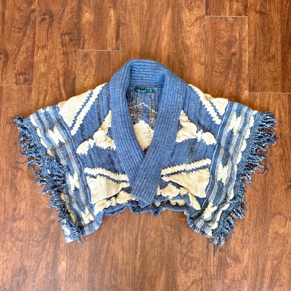 Ralph Lauren Cardigan Wool Linen Southwest Fringe - Picture 2 of 8